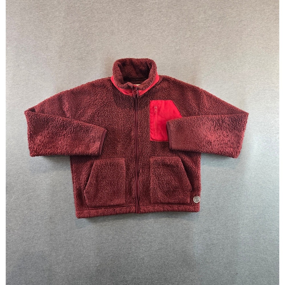 Marine Layer Jacket Womens Medium Burgundy Red Norway Sherpa Fleece Re-Spun Zip